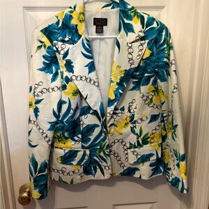 Women's Floral‎ Blazer - Blue and Yellow